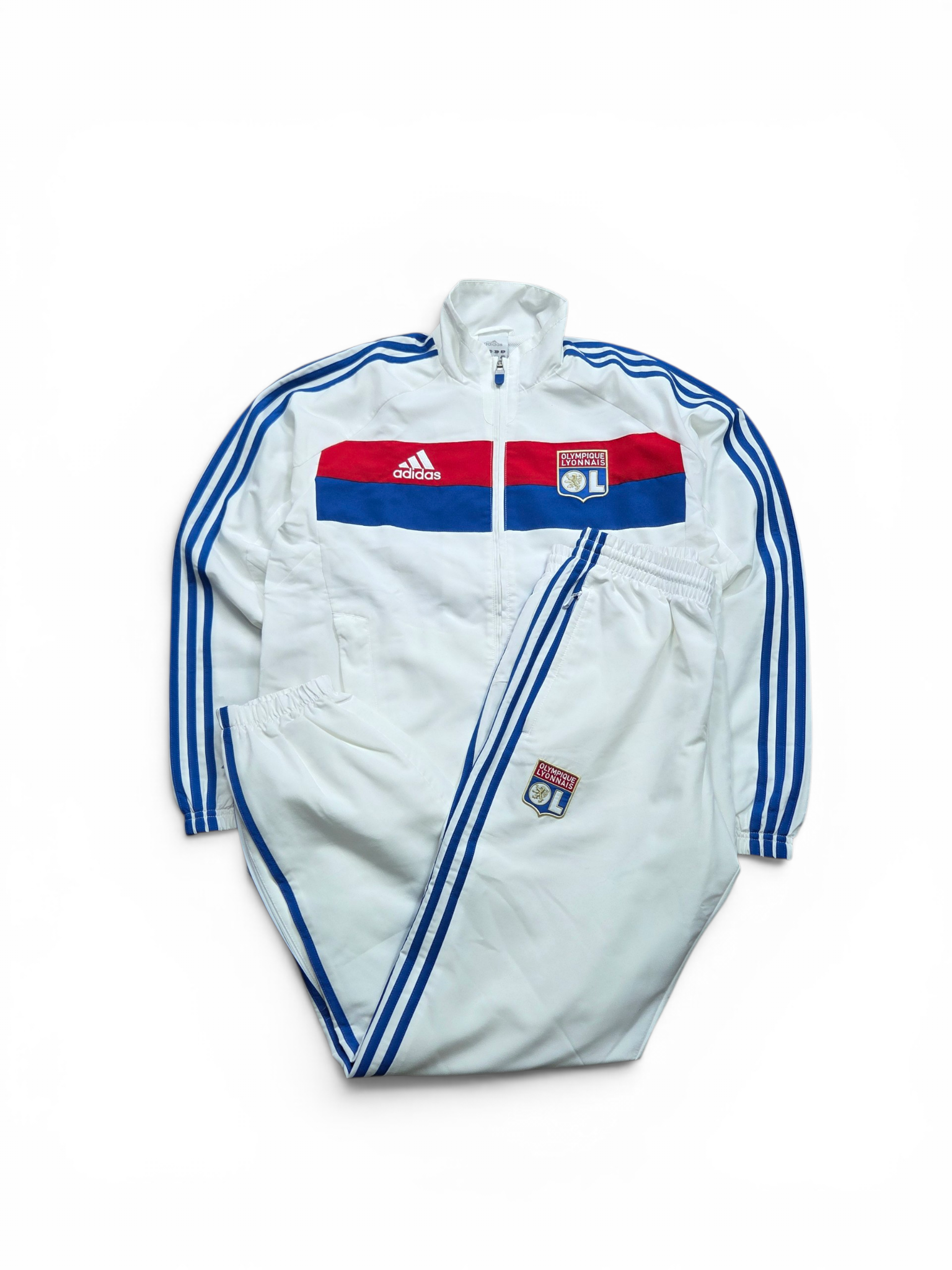 Vintage Adidas Olympiaque Lyon Trainingsanzug Weiß/Blau