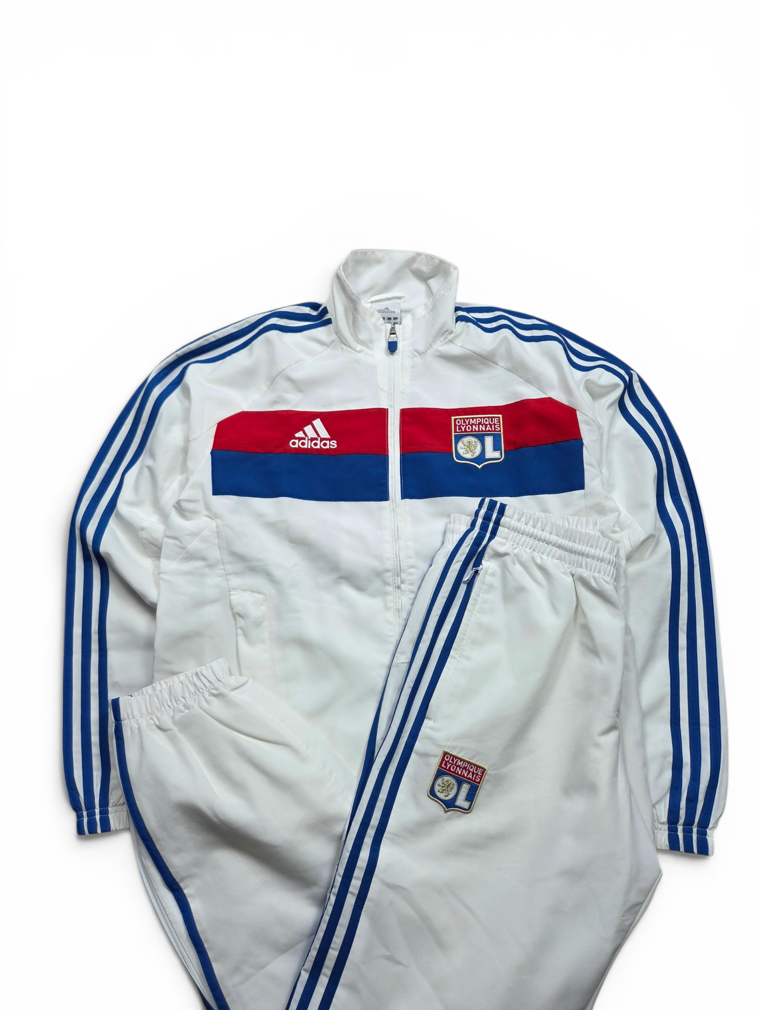 Vintage Adidas Olympiaque Lyon Trainingsanzug Weiß/Blau