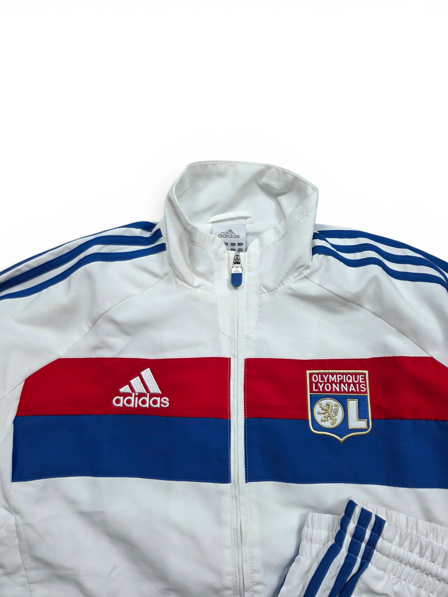 Vintage Adidas Olympiaque Lyon Trainingsanzug Weiß/Blau