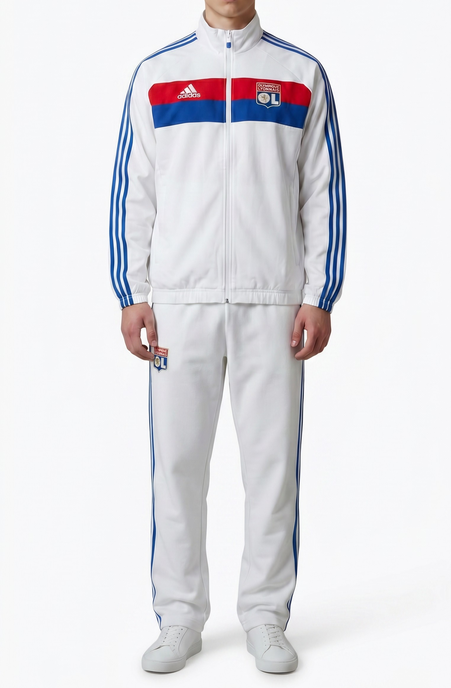 Vintage Adidas Olympiaque Lyon Trainingsanzug Weiß/Blau